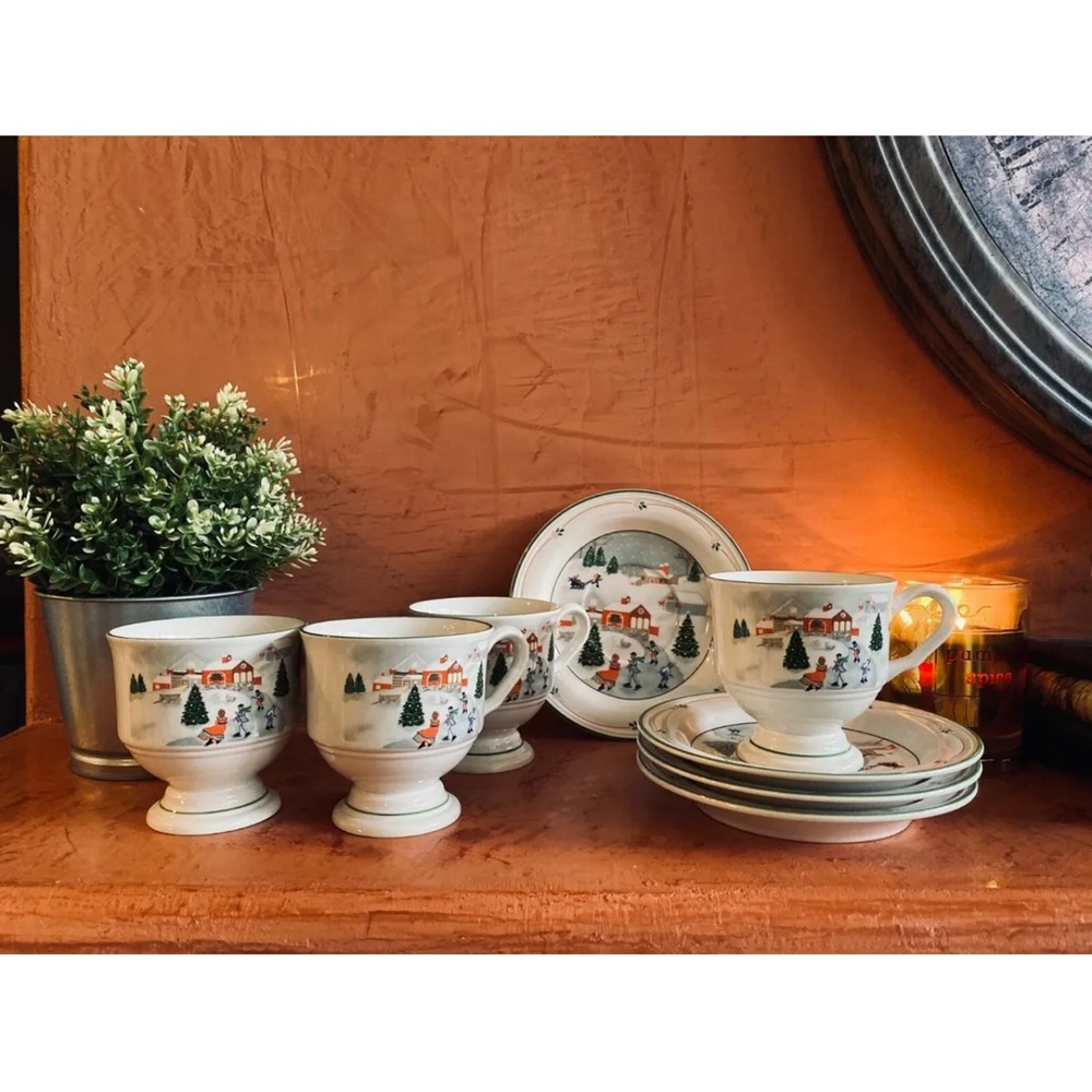 Sango Silent Night Christmas Vintage Tea Cup Set of 4